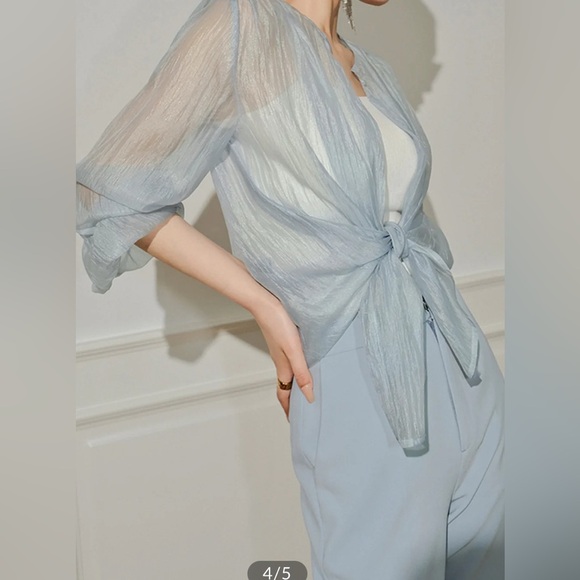 Semi-Sheer Through Long Sleeve Button Blouse Commense size S CM6 NWT - Picture 4 of 9